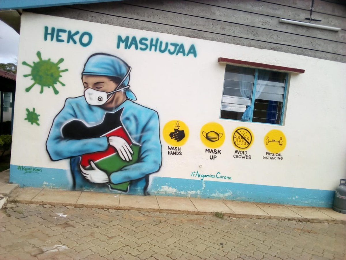 Amref_Kenya's tweet photo. We applaud Mequtech Ltd, a youth company creating awareness on #COVID19 control measures under their #KipajiKazi initiative. We have worked with them to honour our health workers who've been at the forefront of the #AngamizaCorona campaign. 👏👏👏 @YEDNetworkKe @MOH_Kenya https://t.co/4ZJFA5YWCb