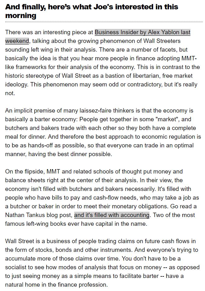 Why left wing/MMT analysis has a natural home on Wall StreetIn today's  @markets newsletter, I wrote about Weird Left Finance Twitter.Sign up for the newsletter here  https://www.bloomberg.com/account/newsletters/markets