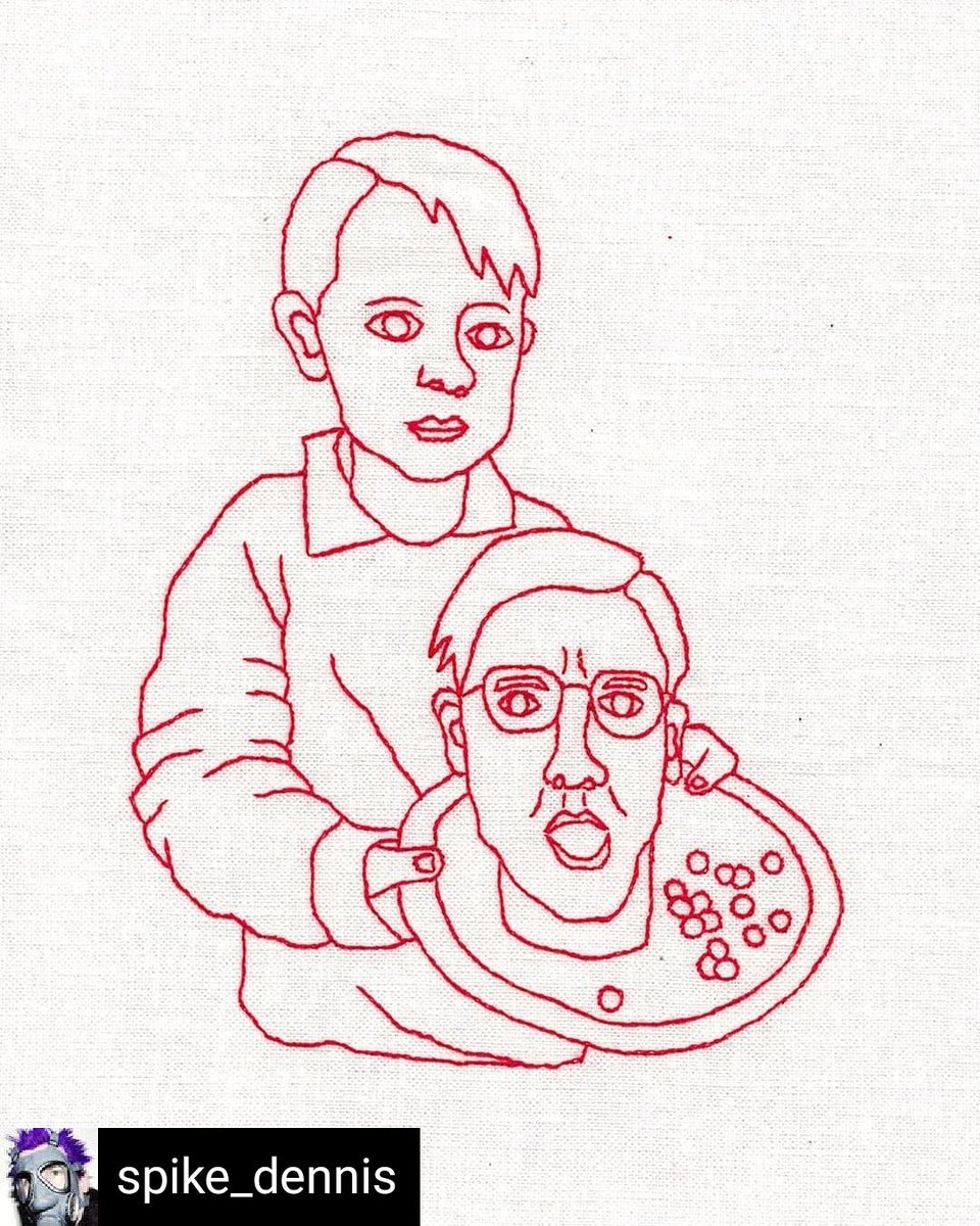 Figurative art by member  <a href="/Spike_Dennis/">Spike Dennis</a>  Free meals for kids! on today's menu braised toff with a side of peas.⁣
⁣
Embroidery on linen (approx 420 x 290mm)⁣
⁣
#stitchedartisart #portraitart