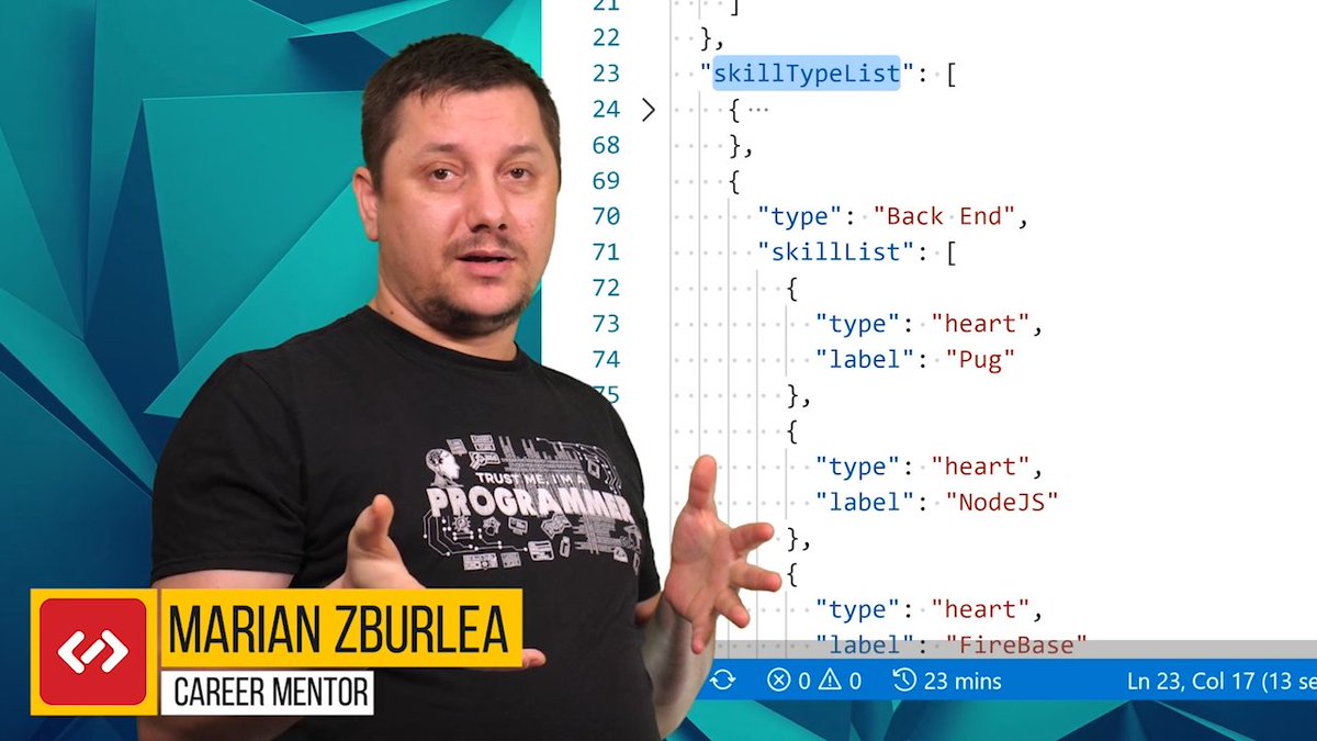 youtu.be/KGCxnNTSmj4
038 define the data structure for our skills using JSON 

We want to create a data structure that we can iterate later on to generate our content inside our skills section.
