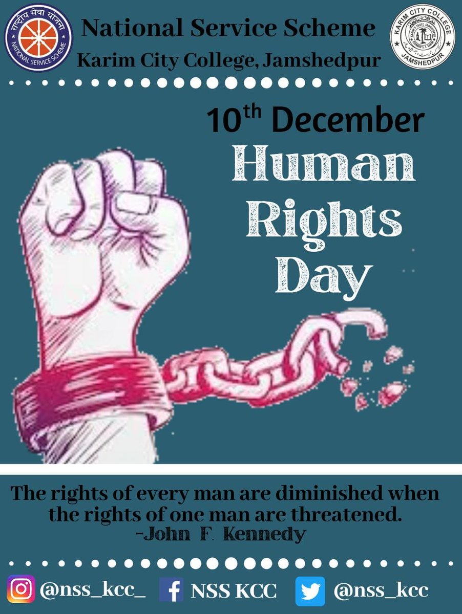 nss_kcc_'s tweet photo. The rights of every man are diminished when the rights of one man are threatened—John F. Kennedy
#HumanRights #HumanRightsDay #NSS #NationalServiceScheme #KarimcityCollege #KCC #Humanity #NotmebutYou #rightsofpeople https://t.co/hUyPYyfLvb