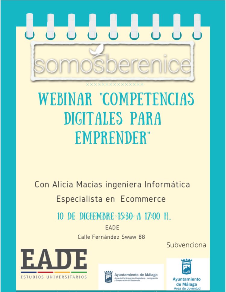 Aún estáis a tiempo de asistir al webinar sobre Competencias Digitales impartido por <a href="/AliciaMaciasON/">Alicia Macías</a> con la colaboración de <a href="/EadeUniversidad/">EADE</a> y <a href="/MalagaJuventud/">Área de Juventud</a>