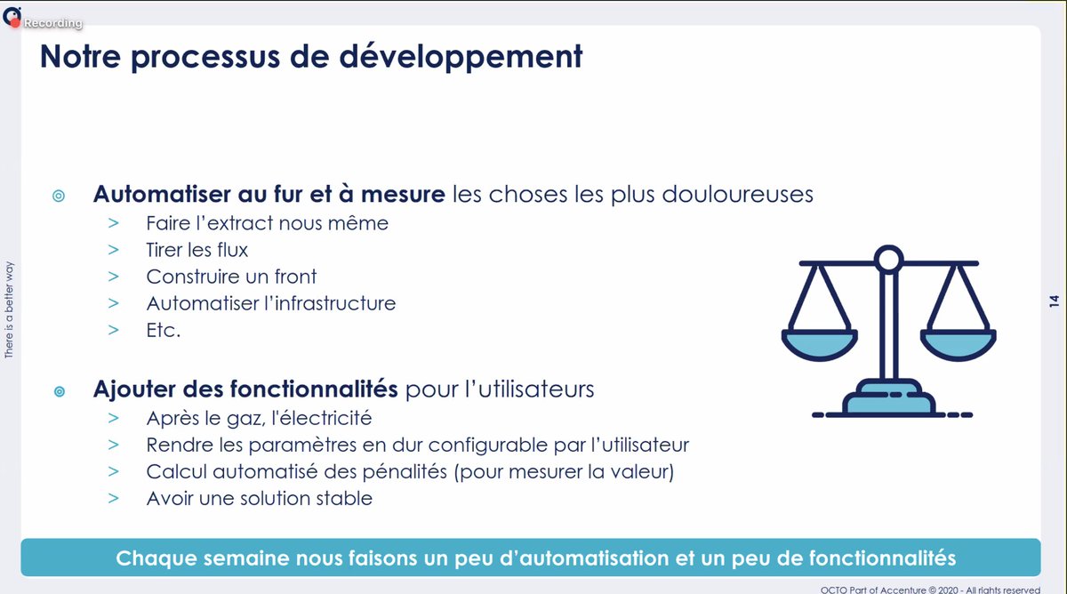OCTOTechnology's tweet image. [#LeComptoir] &quot;Chaque semaine, nous faisons un peu d&apos;automatisation et un peu de #fonctionnalités utiles à nos utilisateurs&quot;. Emmanuel-Lin nous raconte le processus de développement du projet #DataScience chez Total. ↓ #OCTOevent
