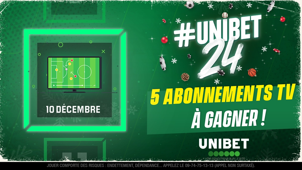 UnibetFrance's tweet photo. 🎄 #UNIBET24 - JOUR 10 🎅

📺 5 abonnements d'un an à la chaîne sport de votre choix à gagner !   

👉 RT + FOLLOW @UnibetFrance pour participer. 

🍀 Tirage au sort le 11/12. https://t.co/jRF5uKYBRA