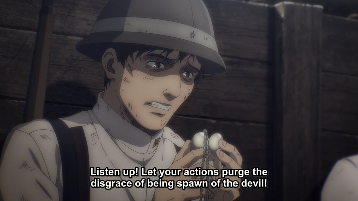 2. ILLS OF SOCIETYDengan kebangkitan Marley pasca "The Great Titan War" (巨人大戦), Eldia berakhir menjadi bangsa minoritas yang dilemahkan. Mereka didiskriminasi dan dibenci sebagai “monster” dan “sampah masyarakat”.