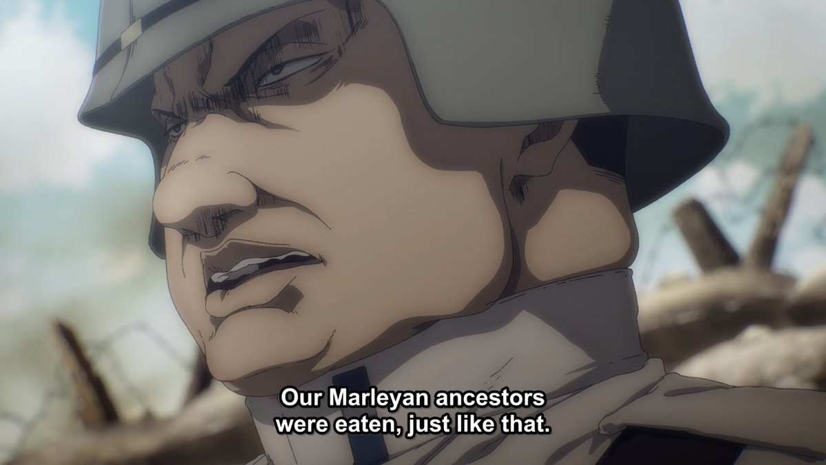 2. ILLS OF SOCIETYDengan kebangkitan Marley pasca "The Great Titan War" (巨人大戦), Eldia berakhir menjadi bangsa minoritas yang dilemahkan. Mereka didiskriminasi dan dibenci sebagai “monster” dan “sampah masyarakat”.