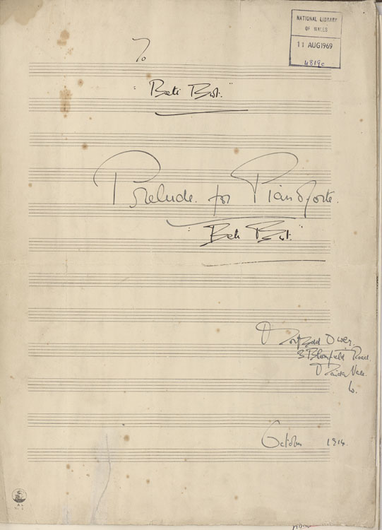 Manuscript of ‘Beti Bwt’ by Welsh composer Morfydd Llwyn Owen, (1891-1918)  @MorfyddOwen100. Written for her friend Elizabeth ('Bet') LloydNLW MS 19759E https://archives.library.wales/index.php/box-of-miscellaneous-musical-items-including-works-by-morfydd-owen-and-sir-arthur-bliss-musical-notation-welsh-english-in