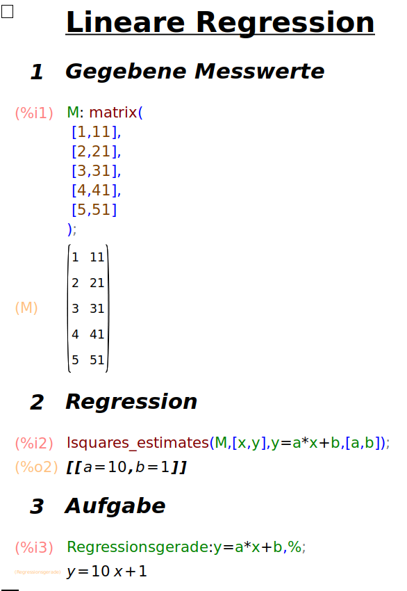 jweilharter's tweet photo. Eine Möglichkeit der Linearen Regression mit #CASMaxima https://t.co/G5yhqvwKC2