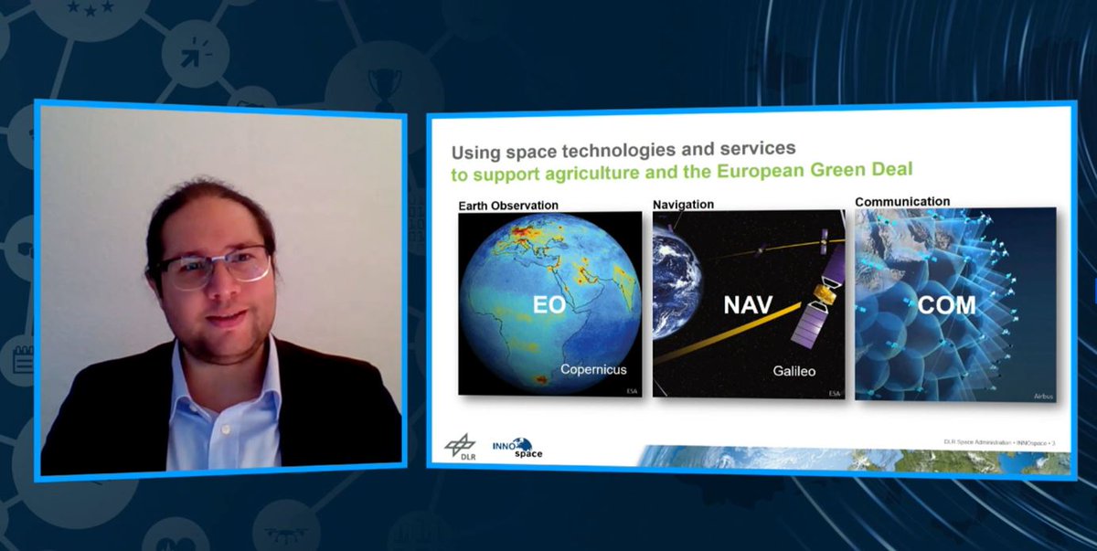 DLR_de's tweet image. &quot;Die Herausforderungen in der Landwirtschaft müssen gleichermaßen auf globaler, europäischer und nationaler Ebene angegangen werden.&quot; 🚜🌳 Robin Ghosh von #Space2Agriculture spricht auf der #EUSpaceWeek über Lösungsansätze, die (Land-)Wirtschaft der EU nachhaltig zu gestalten.