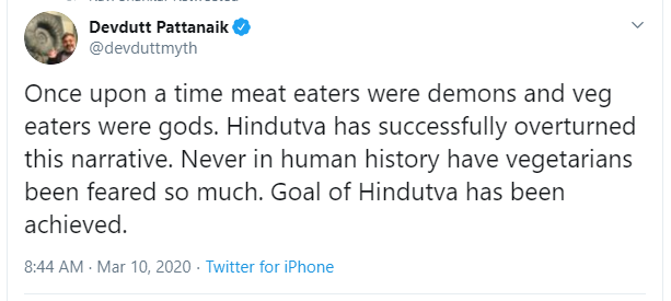 "Once upon a time meat eaters were demons"चतुर्दश हि वर्षाणि वत्स्यामि विजने वने।मधुमूलफलैर्जीवन्हित्वा मुनिवदामिषम्।।2.20.29"Abstaining from eating meat like hermits and living on honey, fruits and roots, I am to live in the solitary forest for fourteen years." - Rama