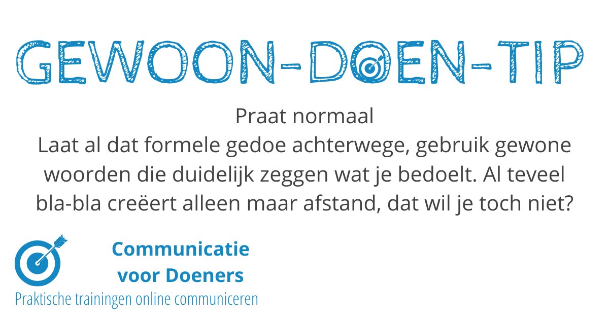 Je komt het nog steeds tegen; van die berichten met allerlei termen of woorden die niemand gebruikt. Als je je boodschap wilt overbrengen, wees dan vooral duidelijk. Of gebruik een beeld! #communicatie #tips #duidelijketaal