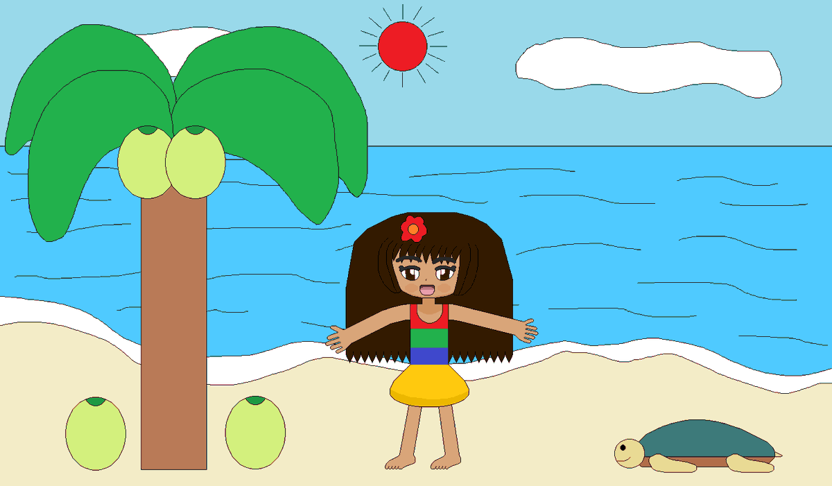 Tadamarisa Pa Twitter ハワイを舞台にしたイラスト ヤシとウミガメと女の子だ