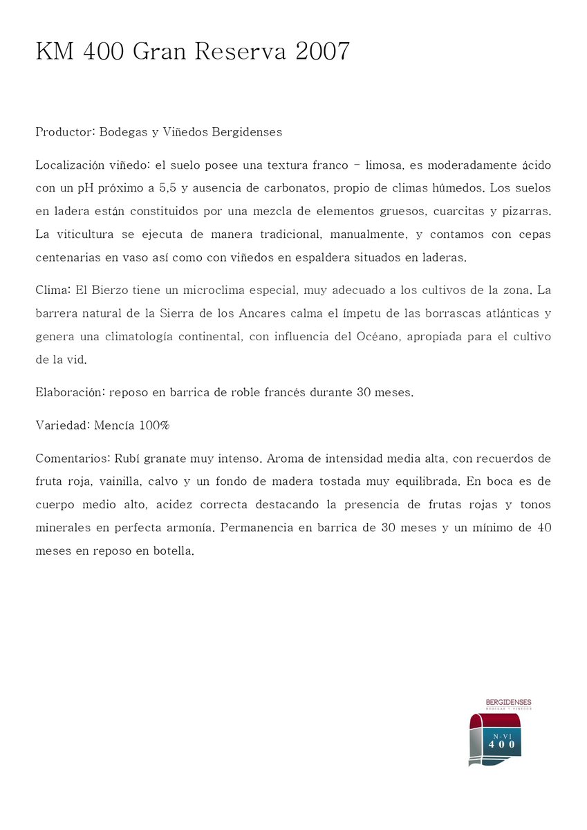 ESPECIAL NAVIDAD EN BODEGAS Y VIÑEDOS BERGIDENSES
<a href="/bergidenses/">Bodegas y Viñedos Bergidenses</a> promociona hasta el 8 de enero el KM 400 Gran Reserva, ganador del Gran Bacchus de Oro, para que podáis brindar con este #vino tan especial por tan solo 19€.  bergidenses.com /  606 503 203.
#TuVinoDelBierzo