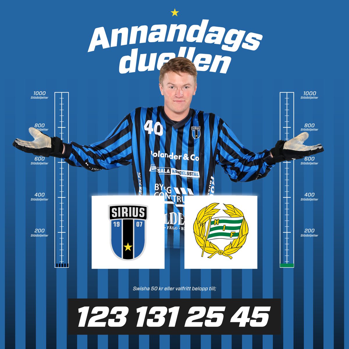 Vem vinner Annandagsduellen?! Slår vi <a href="/hammarbybandy/">HAMMARBY BANDY</a> i antalet sålda stödbiljetter till annandagsbandyn på Studan? Ge oss ditt blåsvarta stöd hemifrån och var med i utlottningen av fina priser 💙⭐️🖤