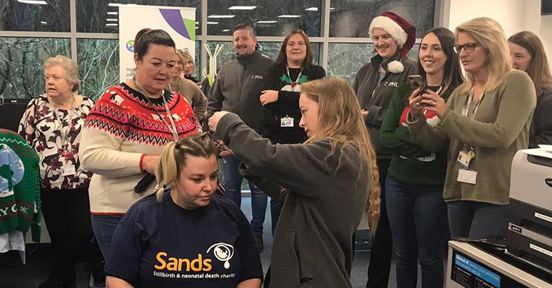 Is this nearly a year ago?! Reminiscing the #fundraising efforts for <a href="/SandsUK/">Sands - baby loss charity 💜🧡</a> with Lauren's 'brave the shave' last December. #UKCharityWeek #ThrowbackThursday #PHLrocks #Charity #BabyLoss