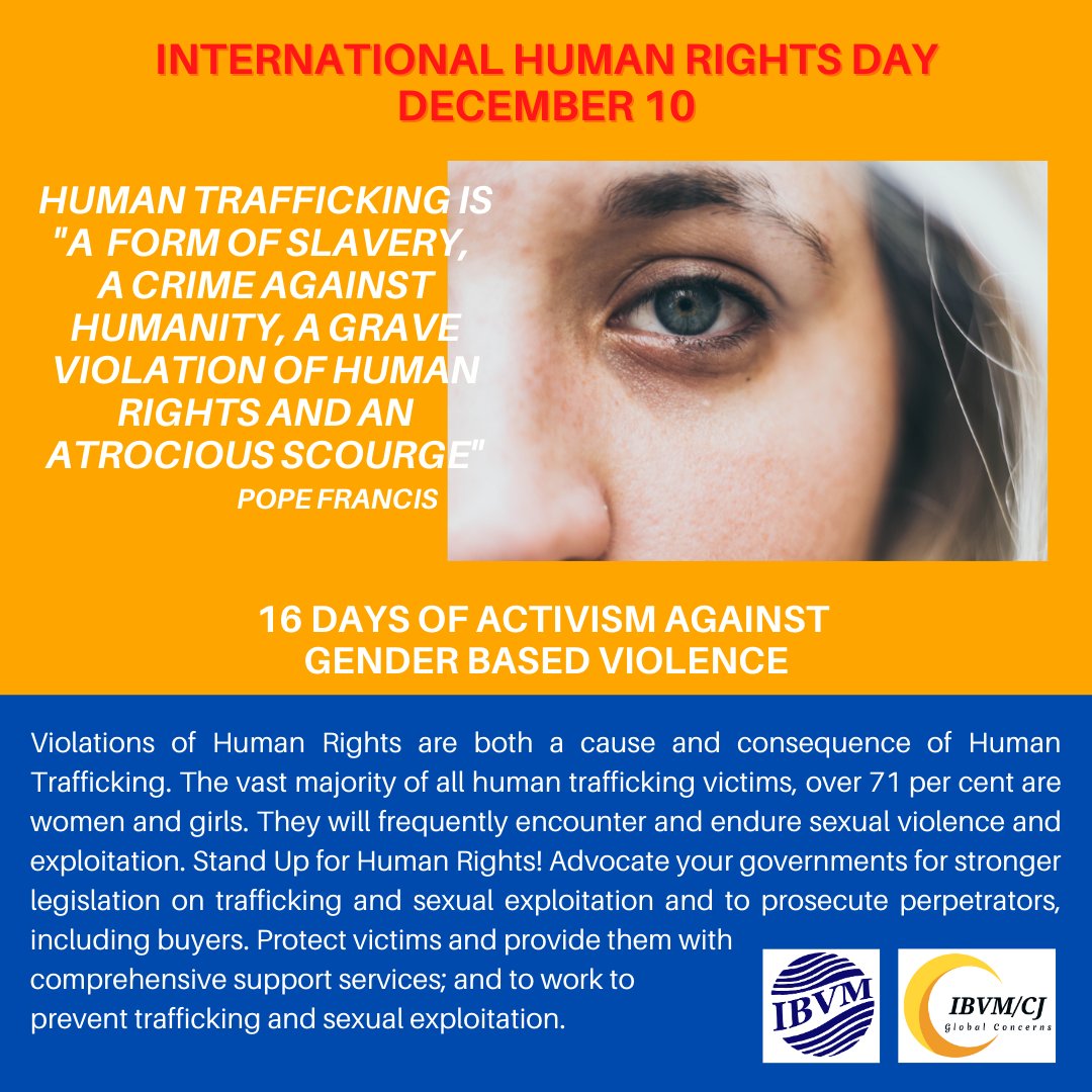 ibvmngo's tweet image. December 10 is International Human Rights Day! Stand Up for the Human Rights of victims and survivors of Human Trafficking! Protect victims! Prosecute traffickers! #16Days #StandUp4HumanRights #EndHumanTrafficking #genderequity @NGOCSTIP @MaryWardCentre @KolkataMWSC @UN_Women