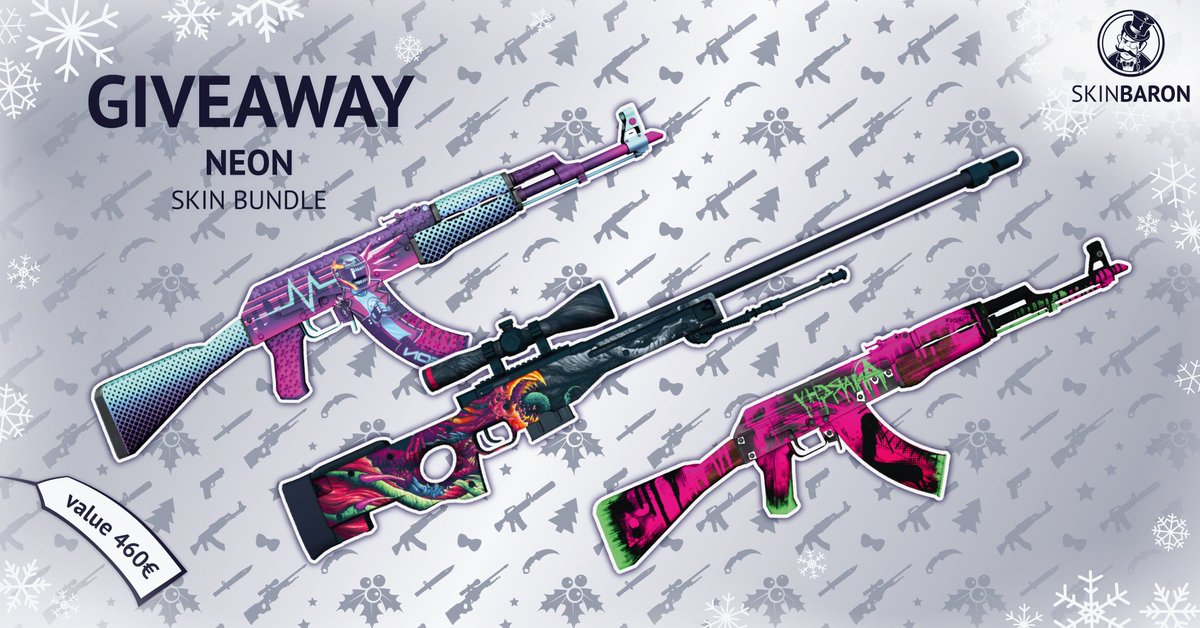 When you get bored of Cyberpunk, you can play CS:GO with neon skins. 🦾

What you need to do:⁠
1. Follow us! (<a href="/SkinBaronEN/">SkinBaron.com</a>)⁠
2. Like!
3. Retweet!

Visit us on FB and Instagram to increase your winning chance. Competition ends on 14/12.
Terms&amp;Conditions: skinbaron.de/promotiontos