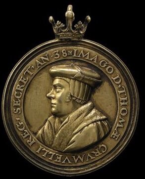 Medal of Thomas Cromwell - Secretary to the King - struck in 1538, two years before his fall from favour. At this date, he is frantically trying to find another bride for King Henry. Knowing he is unpopular, he must find a lady suitable to his plans fast. British Museum.