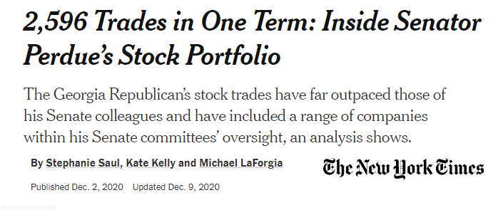 Overall trading trendsIn March 2020: Congress passed 3 different spending bills & Perdue increased his trading compared to pre-coronavirus by nearly threefold.In the early months of 2020, Perdue bought & sold around $5.8 million & $5.6 million worth of stocks, respectively