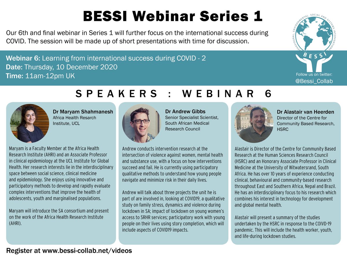 And we're off and running with  #BESSIcollab Webinar 6, really looking forward to hearing about BESSI research in Africa  #BESSItalk