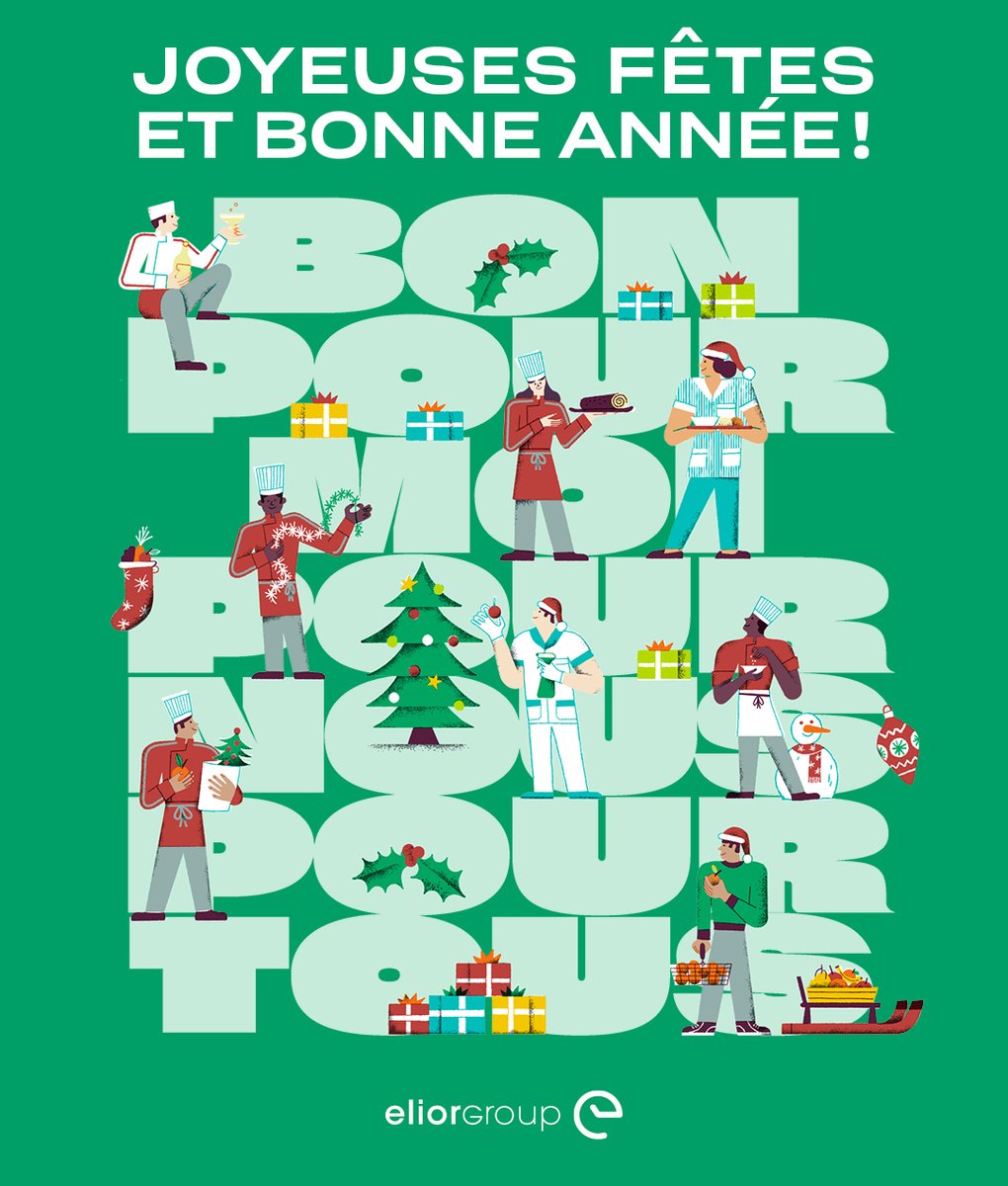 2020 s'achève enfin!
La carte de vœux <a href="/Elior_Group/">Elior Group</a> met cette année à l'honneur nos collaborateurs frontline @Elior_France et @EliorServicesFR, mobilisés tout au long de la crise, sous la bannière : bon pour moi, pour nous, pour tous! 

Illustration : @MarMalota 
Design : Abmo