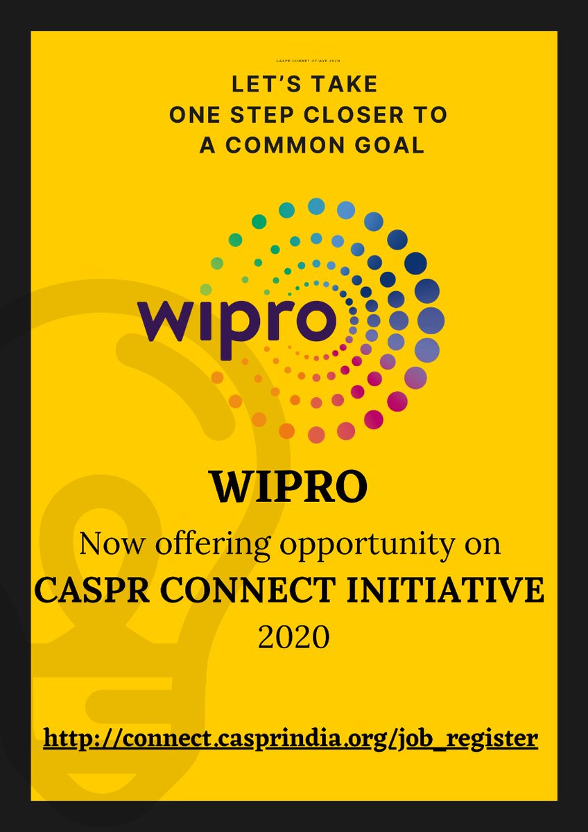 CASPR_INDIA's tweet photo. #Exciting #News !!
We are happy to announce that #WIPRO offering opportunity for #jobs through #CASPR #Connect.
Register yourself to get one :
https://t.co/342bPOWcaY
#opportunity2020 #jobs #jobhunt2020 #opportunityawaits #wipro #caspr #connect #india #research #pune https://t.co/6AGKLt8L6w