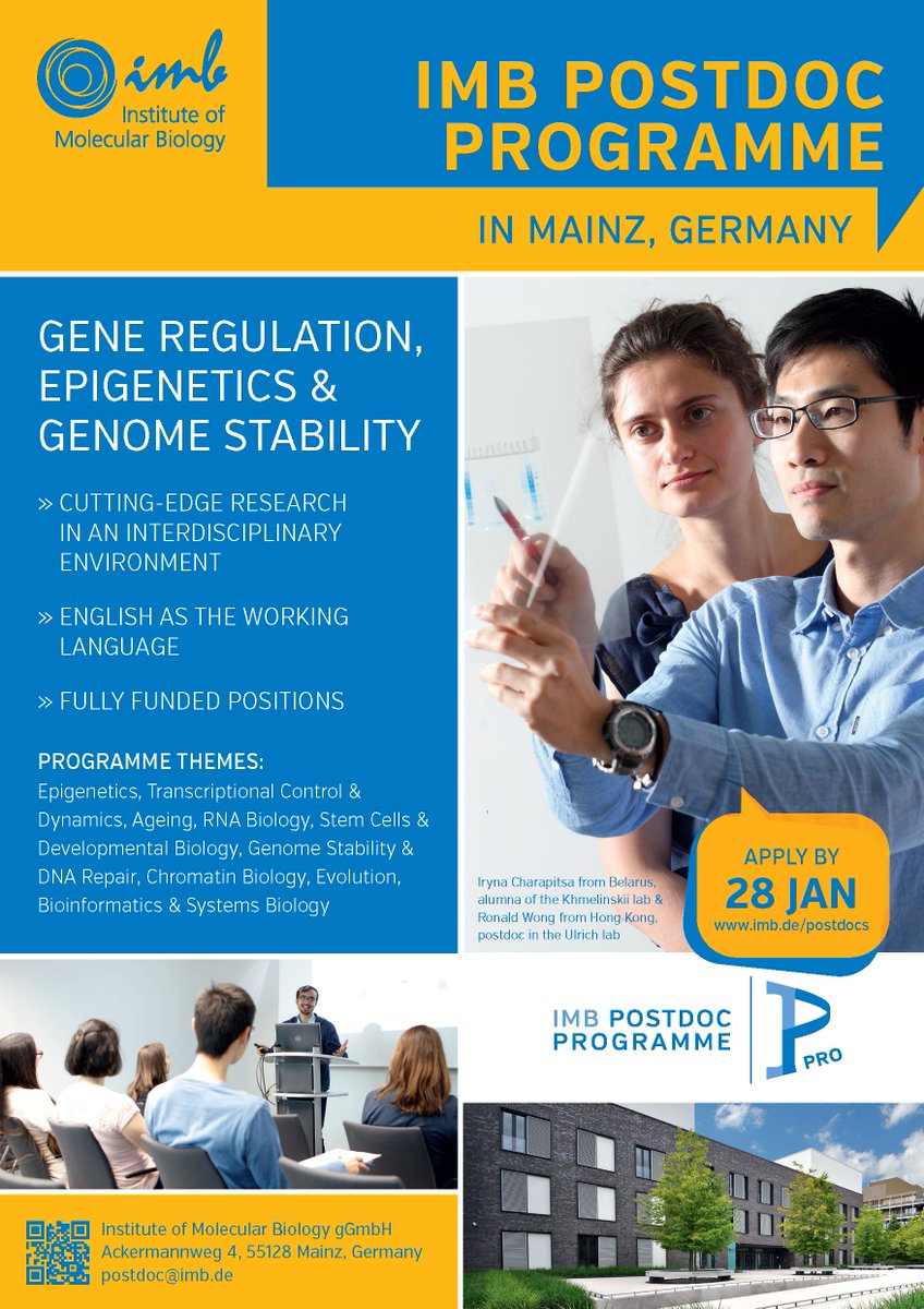 Great postdoc projects available within our Postdoc program at the wonderful @imbmainz! Projects offered: imb.de/students-postd…
Also in my own group (#RNA #phaseseparation #smallRNA #germcell):
imb.de/students-postd…

Please retweet!