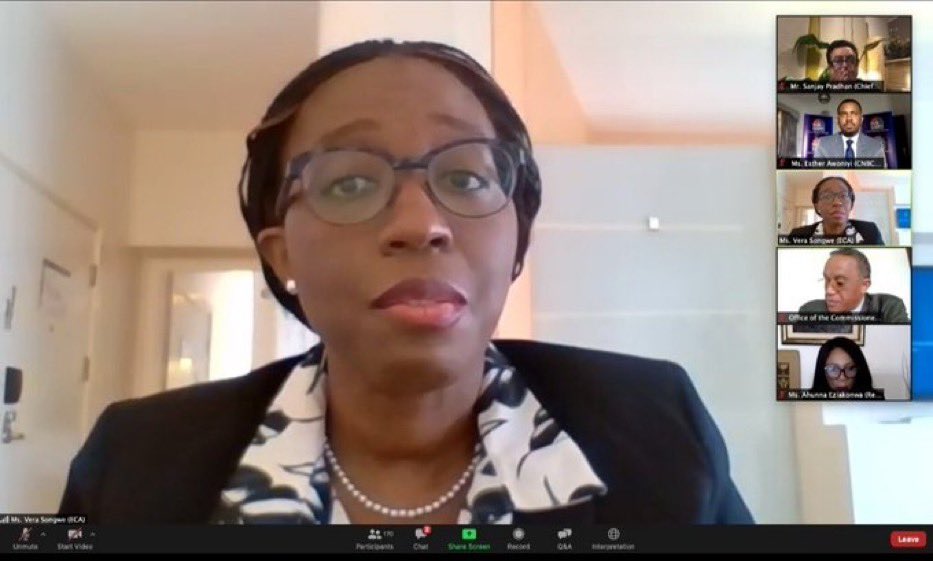 ECA_OFFICIAL's tweet photo. .@SongweVera ds sn discours liminaire au #2020virtualAEC - « Il n'a jms été plus impt. de se concentrer sur #Agenda2030 & les obj. tels que présentés à ns qu'aujourd'hui. Cela a été mis en place & conçu avant la crise de #COVID. Ns devons ns assurer de #LeaveNoOneBehind ». https://t.co/IvI93h9o8B