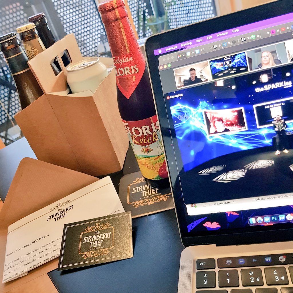 asherphizzle's tweet image. This afternoon&apos;s @TechSPARKuk #sparkies awards 🏆 (shortlisted for founder of the year) accompanied by great care package courtesy from @strawbthief that I&apos;m trying not to drink all of, solo, at home, on a Thursday afternoon! 

Ok, just one then... 😬🍺🍒