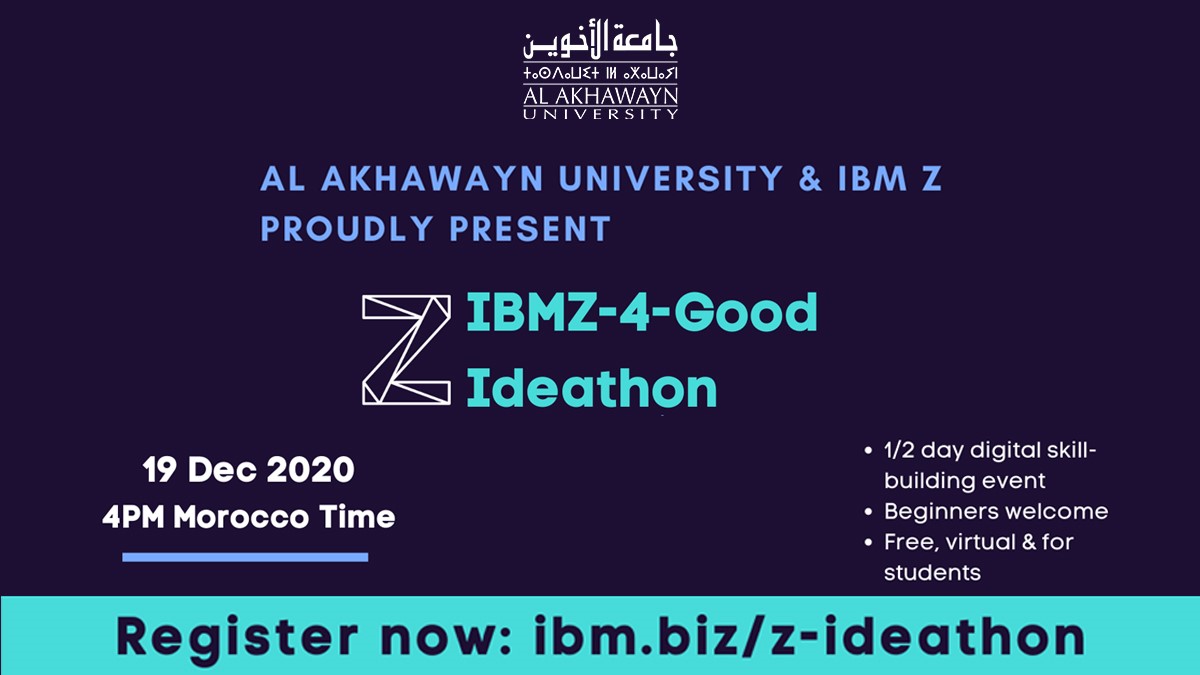 AlAkhawayn University in Ifrane (@alakhawayn) on Twitter photo Al Akhawayn University is excited to announce our collaboration with <a href="/IBMZ/">IBM Z</a> for the #IBMZ4GoodIdeathon. It’s free & virtual. Join us to learn new digital skills, share your newly acquired ones forward in your school or community & become an AUI-IBMZ change maker & leader. Al Akhawayn University is excited to announce our collaboration with <a href="/IBMZ/">IBM Z</a> for the #IBMZ4GoodIdeathon. It’s free & virtual. Join us to learn new digital skills, share your newly acquired ones forward in your school or community & become an AUI-IBMZ change maker & leader.