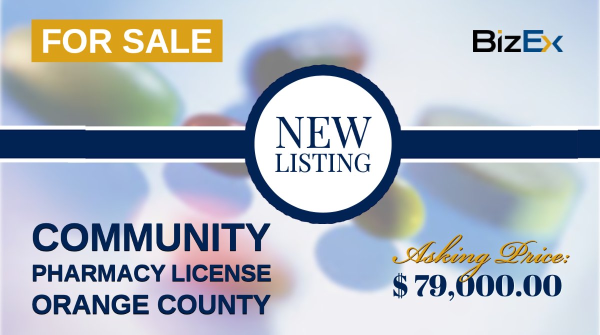 BizEx1323-TP: Community Pharmacy License - Orange County
Location: Orange County CA
Down Payment:$ 79,000.00
Broker / M&amp;A Advisor: Tom Ploktin

Learn More: bizex.net/listing/1323