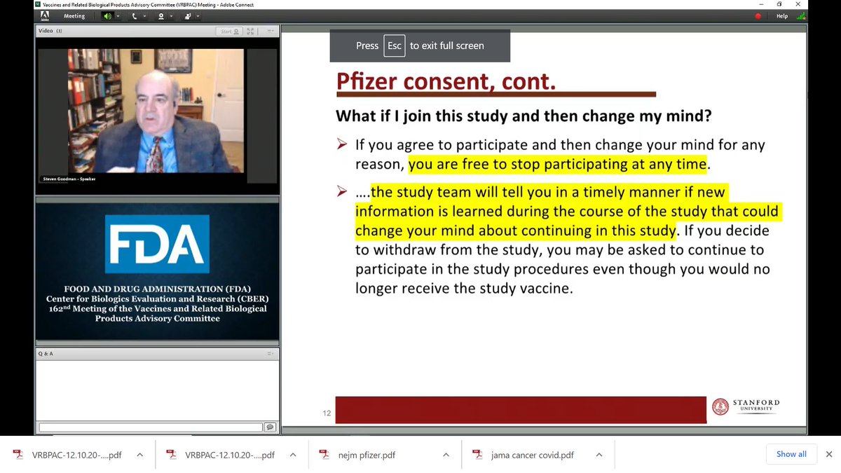 Investigators are not obligated to provide immediate vaccination to placebo patients, says Dr. Steven Goodman of Stanford "Trial participation is not considered a reason for jumping the queue."  #vrbpac