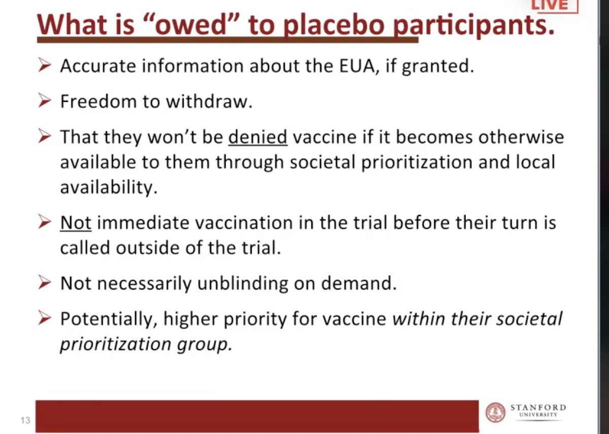 What is owed to placebo participants?
