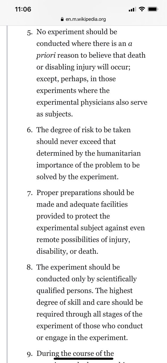 It’s 2020 and it’s frightening that no one seems to care about the Nuremberg code.Let’s walk through how many of these tenets are violated each day with qPCR testing of asymptomatic people and quarantining them on the results of such opaque tools. https://en.m.wikipedia.org/wiki/Nuremberg_Code