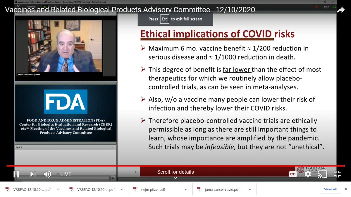 Placebo-controlled trials might not be unethical. But are they infeasible? People might not want to remain in the trial if they are eligible for covid-19 vaccine outside the trial.  #vrbpac