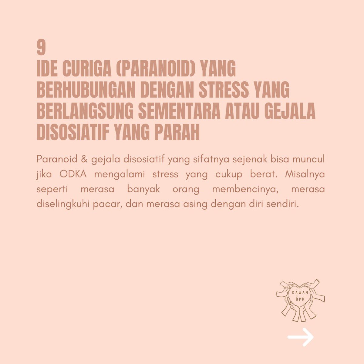 KawanBPD's tweet photo. Tapi dari 9 gejala tersebut biasanya tidak semua Orang Dengan Kepribadian Ambang (ODKA) merasakannya. Bisa saja seorang ODKA hanya merasakan hanya 5-6 gejala tersebut. https://t.co/5RtQClyzm9