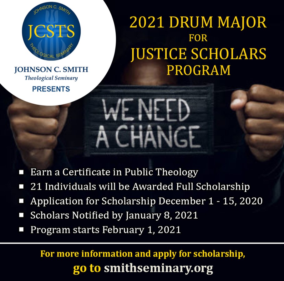 JohnsonSeminary's tweet photo. Knowledge to grow in justice and faith. Johnson C. Smith Seminary offers an opportunity to earn a Certificate in Public Theology virtually. Full scholarship. February 2021 Kickoff. If interested, complete the web form by December 15th.  https://t.co/jhirJAkGId https://t.co/qJ1xLFdTM9