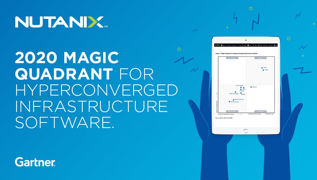nutanix's tweet photo. Exciting news! Nutanix has been named a Leader in the 2020 Gartner Magic Quadrant™ for Hyperconverged Infrastructure Software! Get the details here: https://t.co/UpnN1rUW1F #Nutanix #Gartner #MagicQuadrant https://t.co/i3HANduHpx