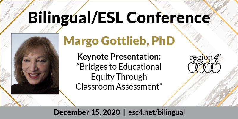 This year's Bilingual/ESL Conference is just 5 days away! 

Keynote speaker Margo Gottlieb, PhD, will present 2 sessions: "Bridges to Educational Equity Through Classroom Assessment" and "Making Curriculum Linguistically and Culturally Relevant".

Details: esc4.net/bilingual/conf…
