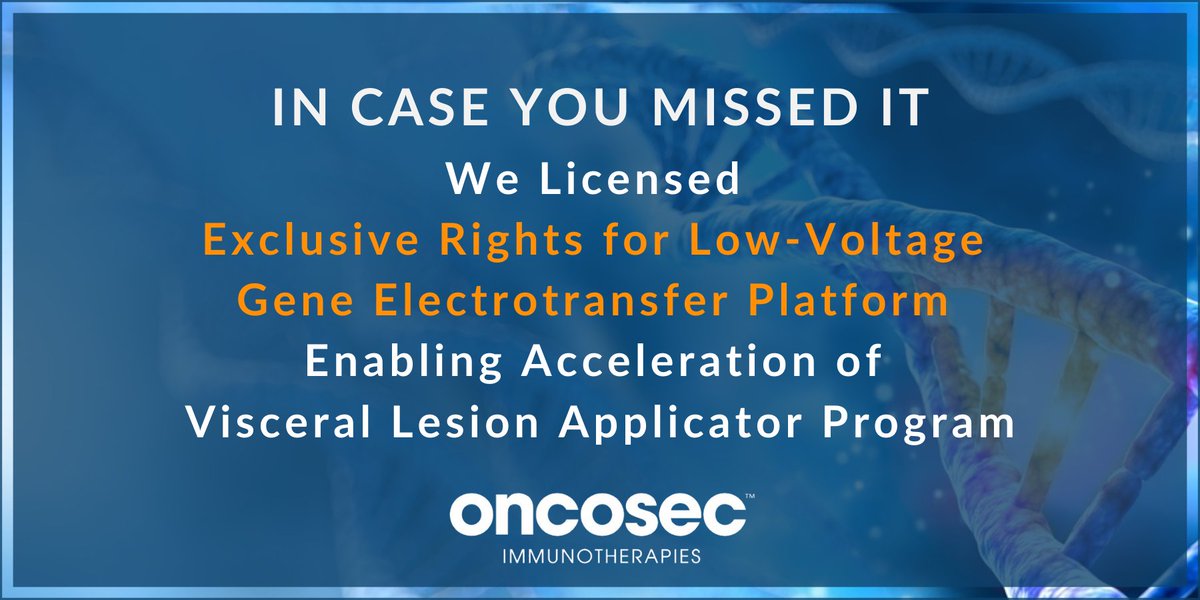 OncoSec's tweet photo. #ICYMI, we licensed exclusive rights to the low-voltage Cliniporator® gene #electrotransfer platform, enabling us to accelerate our visceral lesion applicator program for the treatment of visceral tumors. Read the full press release here: https://t.co/AdLZjgkWUx https://t.co/pYBhWc5XIW