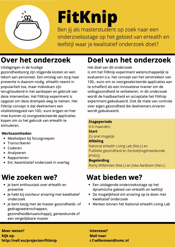 NeLL_2018's tweet photo. Stagiair gezocht | Ben jij masterstudent en op zoek naar een onderzoeksstage waarin je kwalitatief onderzoek uitvoert op het gebied van eHealth en leefstijl? Dan zijn wij op zoek naar jou! Check de vacature: https://t.co/9LJpJTFSOU #stageplek  #onderzoeksstage #eHealth #leefstijl https://t.co/CANSJuG9Zd
