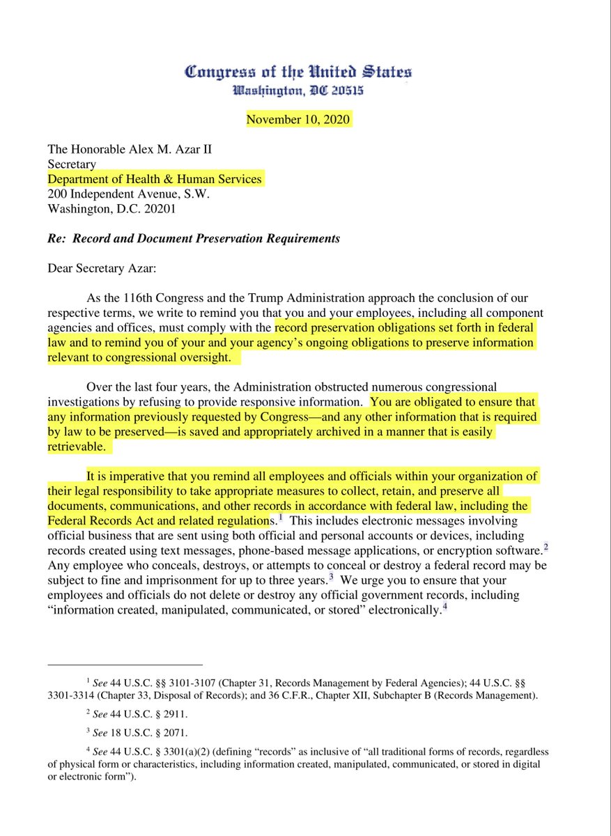 3rd  @SecAzar your willingness to ingratiate yourself with the new admin - it’s uncomfortably adorable You were informed on 11/10/20 in this preservation letter.you better hire a competent attorney (Rudy & Sidney & Joe are disqualified)GA Summer Camp? https://twitter.com/File411/status/1326220159590297602?s=20