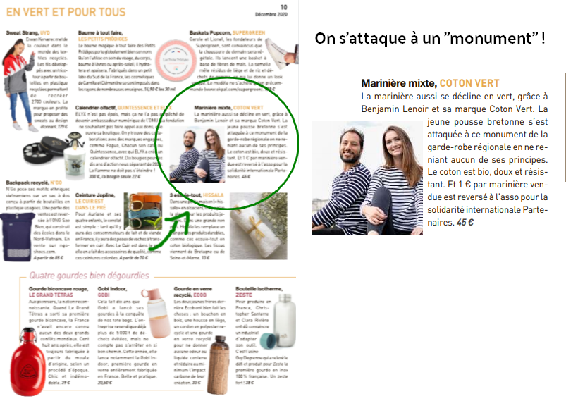 coton_vert's tweet photo. 📰 MEDIAS 📺
Coton vert 🌿 dans le @20Minutes !
Cette fois ce sont nos nouvelles marinières qui sont à l'honneur 🙂.
✅ (re)Découvrir nos marinières et tous nos basiques bio 🌱 &amp; solidaires 🤝
👉 https://t.co/jIplftopNM
(commandez avant le 18 pour être livré-e avant Noël 🌲) https://t.co/MNhllM64mU