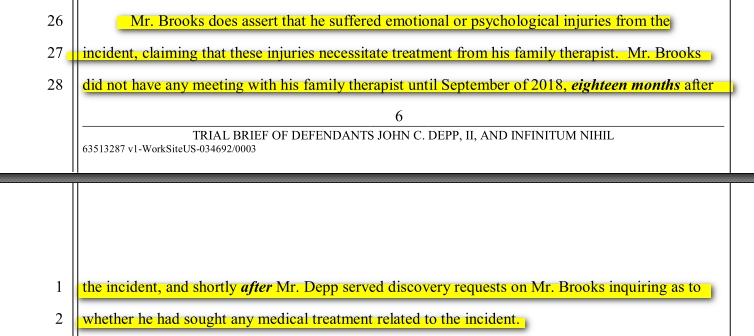 Also worth to mention that Brooks happily took a photo with Depp after the incident & posted it on his FB & deleted it only when he filed a lawsuit 1.5 year later to cover up his lies. And Brooks admitted himself he had no physical traumas & has 0 proof of an emotional too 15/26