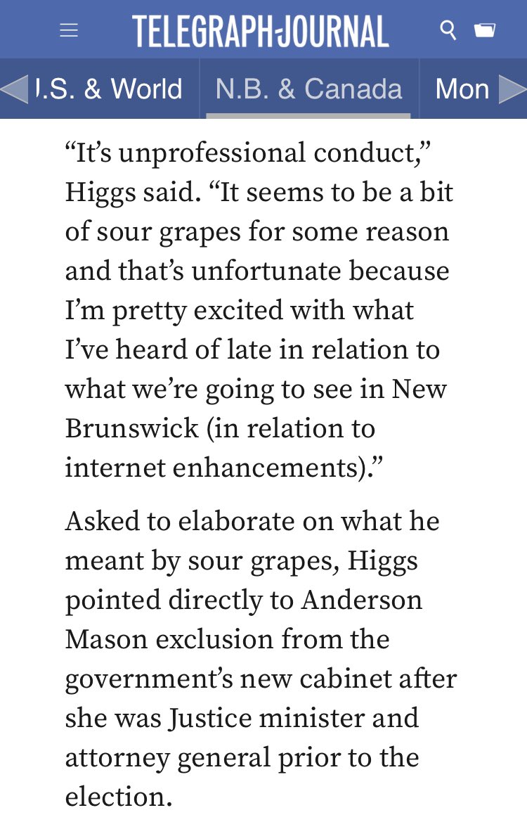 Interesting comments by Higgs in Adam Huras story about Andrea Anderson-Mason criticizing the government on rural Internet.