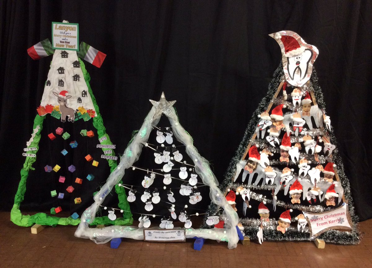AlvertonCW's tweet photo. One of our Christmas traditions (which we can still do this year!) is our class Christmas trees. This year’s theme is Cheesy Christmas Songs and the trees are looking amazing! @alvertonschool https://t.co/SZ0PRfe38b