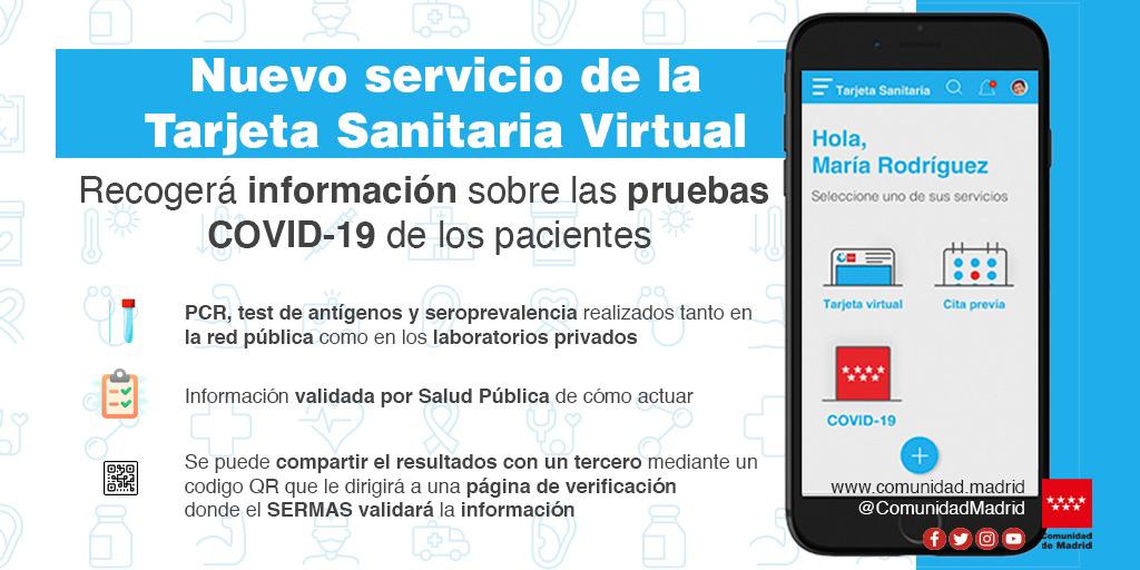 maníaco Golpeteo capitalismo Comunidad de Madrid on Twitter: "‼ A partir del próximo lunes la tarjeta sanitaria virtual contará con "Mis pruebas diagnósticas COVID"‼ 👉Los madrileños podrán acceder a las pruebas realizadas o mostrar los maníaco Golpeteo capitalismo Comunidad de Madrid on Twitter: "‼ A partir del próximo lunes la tarjeta sanitaria virtual contará con "Mis pruebas diagnósticas COVID"‼ 👉Los madrileños podrán acceder a las pruebas realizadas o mostrar los