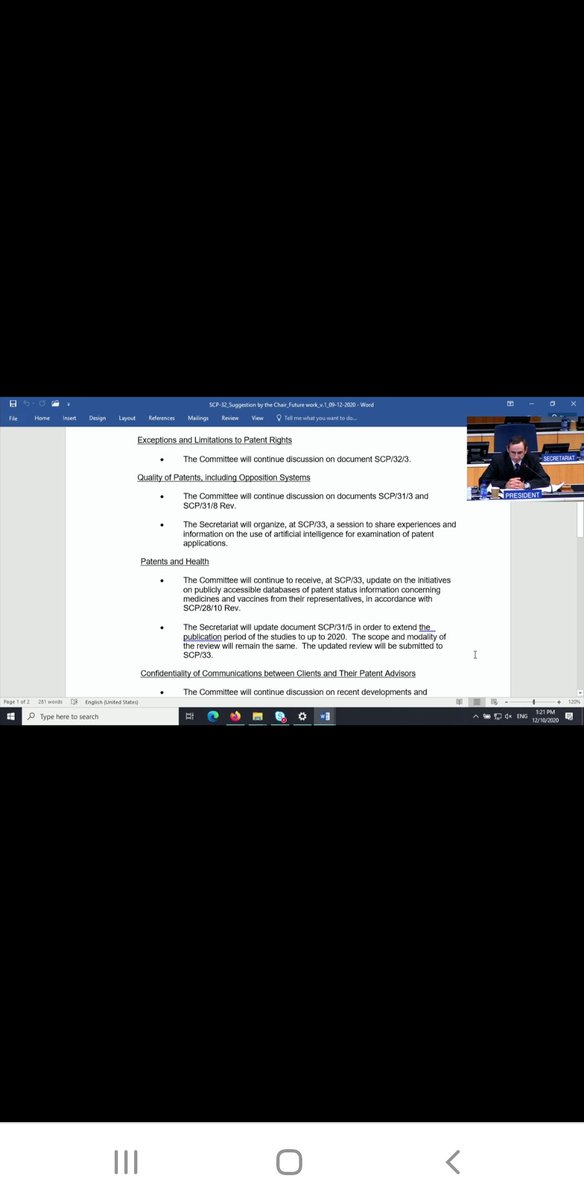 ThiruGeneva's tweet photo. #SCP32 The United States of America objects to the update of document SCP/31/5 to extend the publication period of studies up to 2020. I guess the @uspto does not want to talk about COVID-19? @WIPO https://t.co/t58DG4grP3