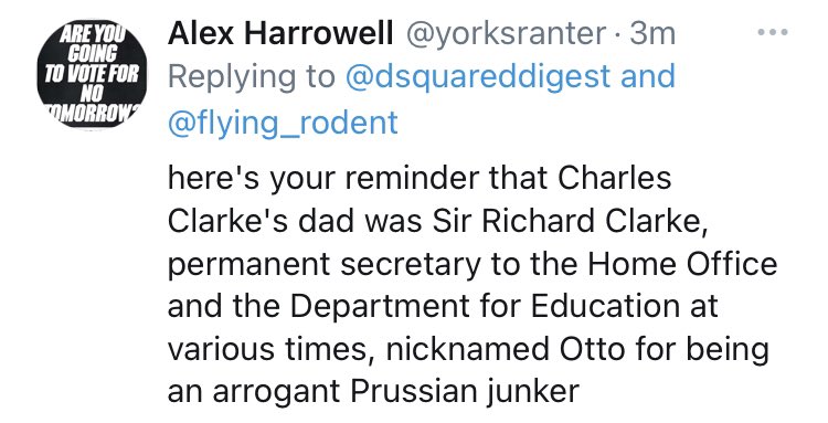 (Further news about the political pedigree of the author, who was presumably given a column by the Times on pure talent and merit alone).