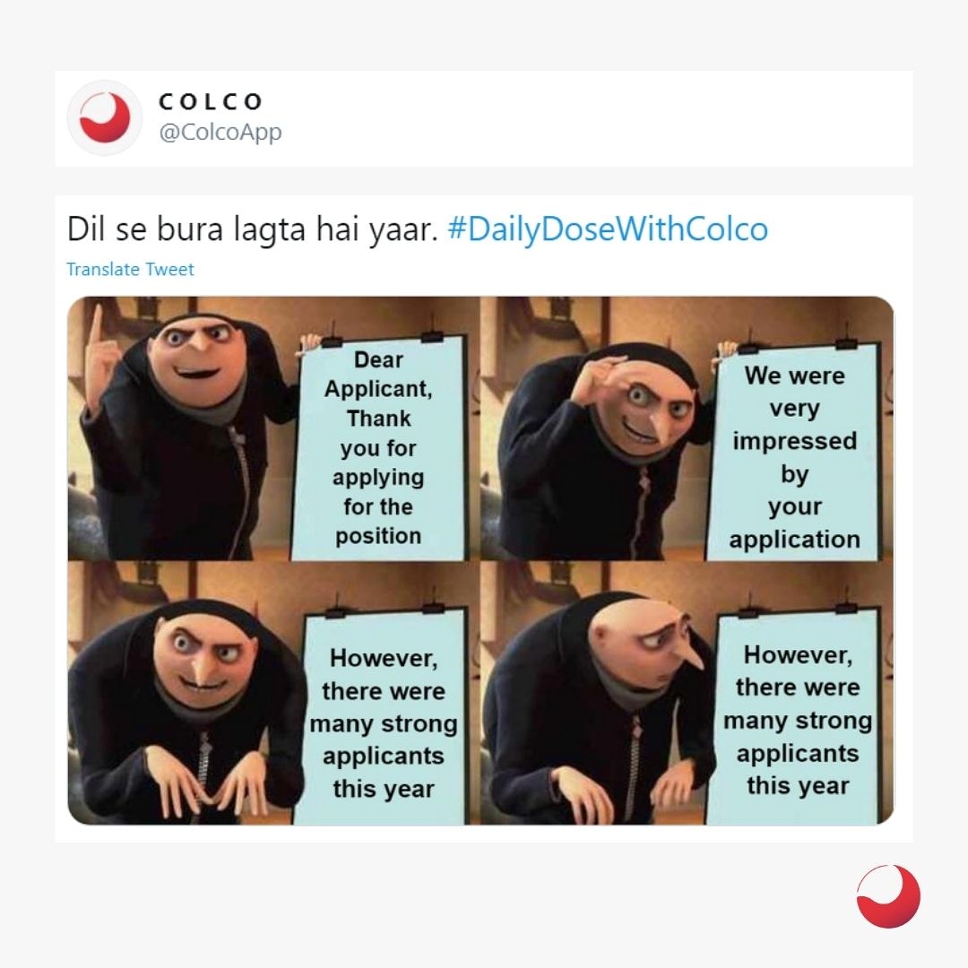 ColcoApp's tweet photo. Dil se bura lagta hai yaar #DailyDoseWithColco
#collaborations #colco #skilled #professional #freelancer #business #startup #businessgrowth #leadgeneration #jobsearching #collabviacolco #colco #socialnetwork #automaticleadgeneration #comingsoon https://t.co/lWPcnmN4Gv